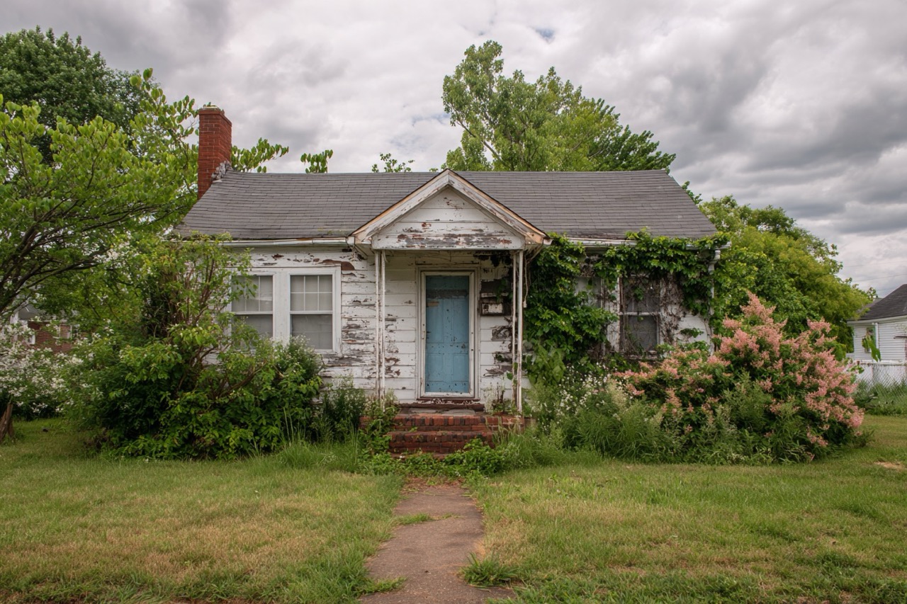 Condemned house in Virginia showing signs of structural deterioration
