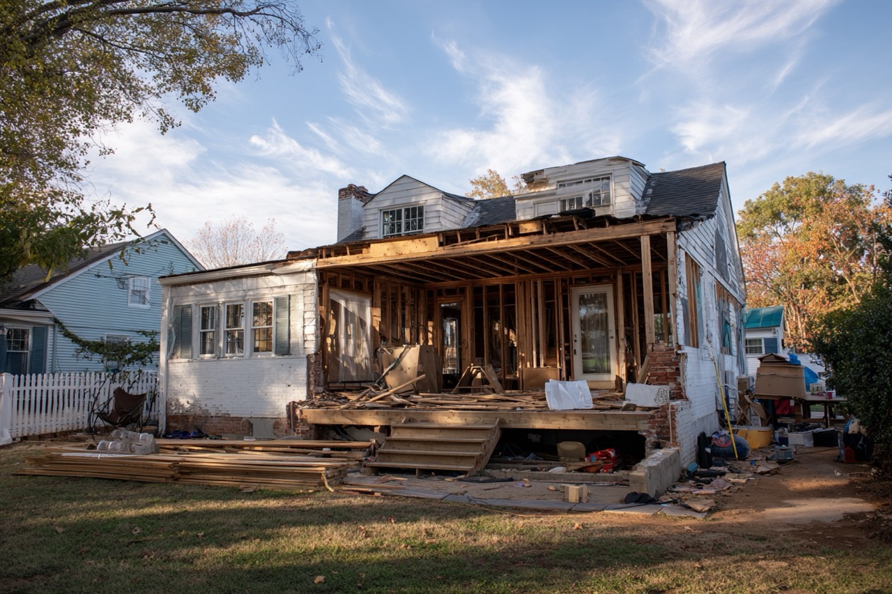 hoarder house Virginia undergoing structural repairs