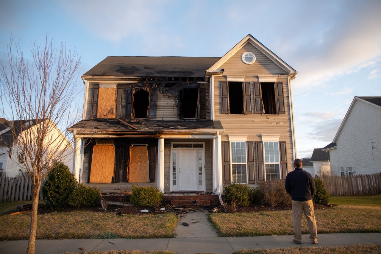 Fire damage cleanup and preparation in Virginia home